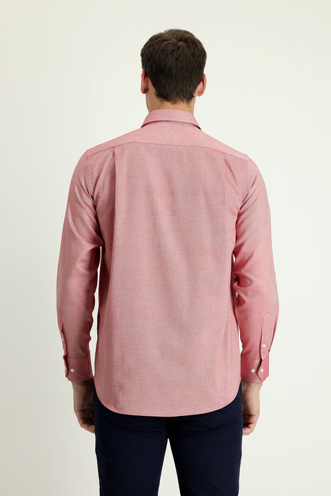 Light Red Long Sleeve Regular Fit Oxford Cotton Shirt