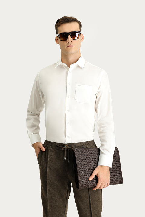 White Long-Sleeve Classic Cotton Shirt