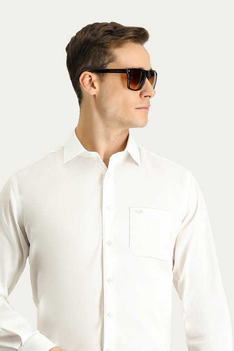 White Long-Sleeve Classic Cotton Shirt
