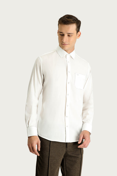 White Long-Sleeve Classic Cotton Shirt