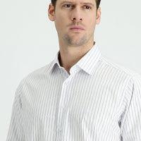 Medium Navy Long Sleeve Classic Striped Cotton Shirt