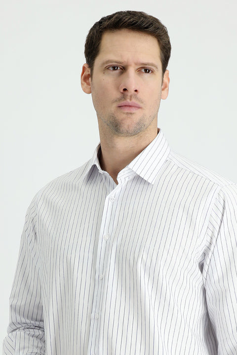 Medium Navy Long Sleeve Classic Striped Cotton Shirt