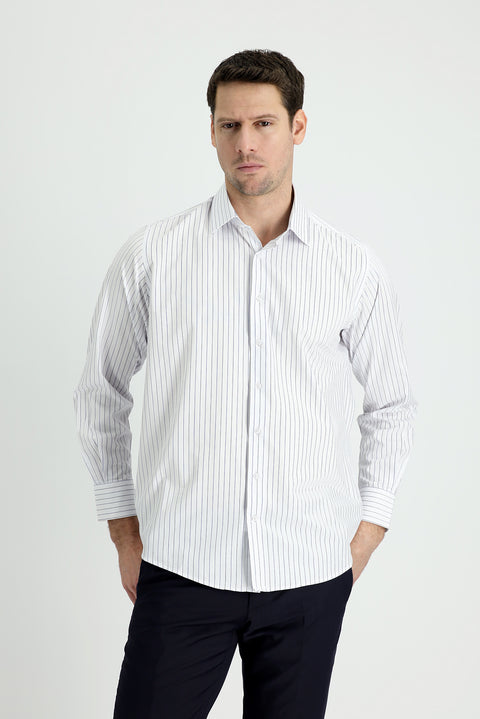 Medium Navy Long Sleeve Classic Striped Cotton Shirt