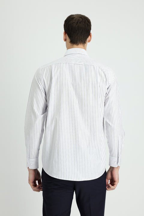 Medium Navy Long Sleeve Classic Striped Cotton Shirt