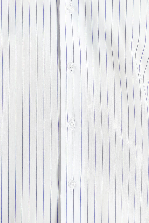 Medium Navy Long Sleeve Classic Striped Cotton Shirt