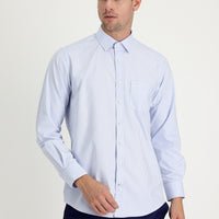 Light Blue Long Sleeve Regular Fit Striped Cotton Easy-Iron Shirt