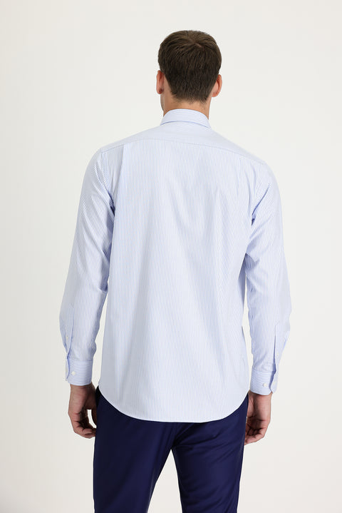 Light Blue Long Sleeve Regular Fit Striped Cotton Easy-Iron Shirt