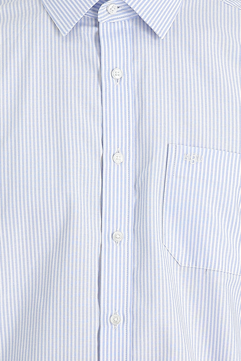 Light Blue Long Sleeve Regular Fit Striped Cotton Easy-Iron Shirt