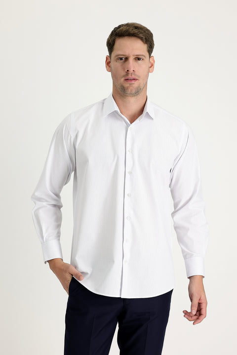 Light Navy Long Sleeve Regular Fit Striped Cotton Easy-Iron Shirt