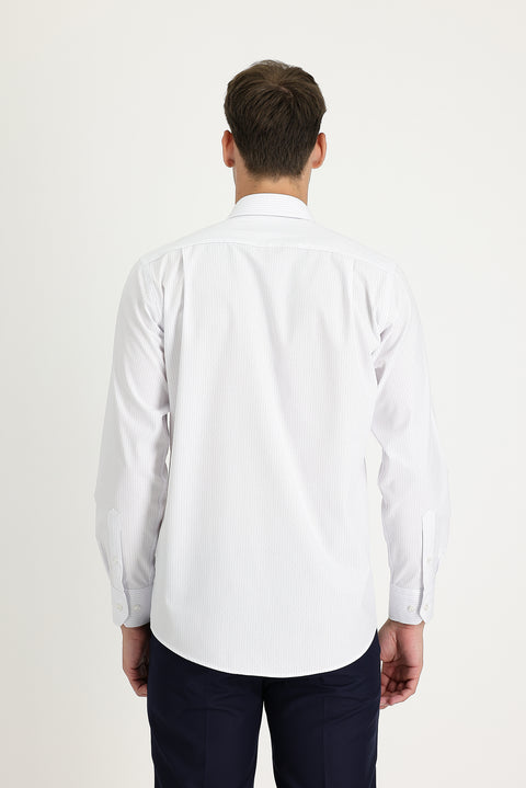 Light Navy Long Sleeve Regular Fit Striped Cotton Easy-Iron Shirt