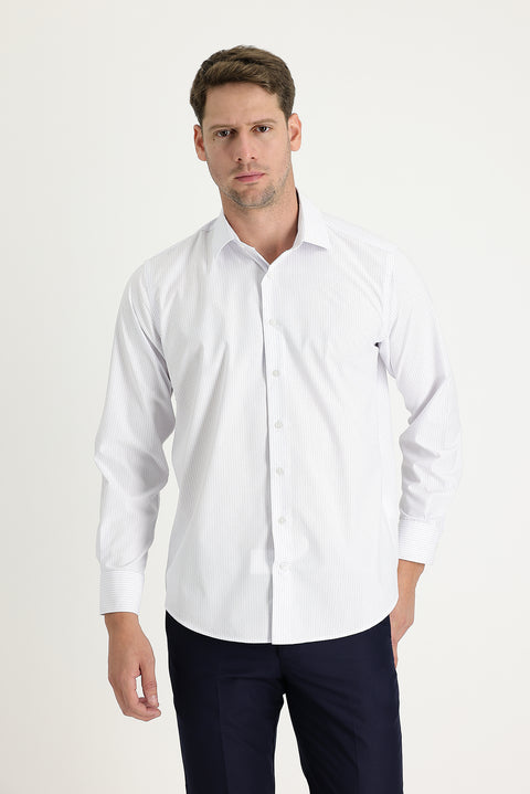 Blue Long Sleeve Regular Fit Striped Cotton Easy-Iron Shirt