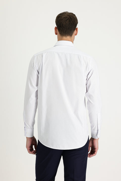 Blue Long Sleeve Regular Fit Striped Cotton Easy-Iron Shirt