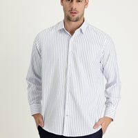 Light Blue Long Sleeve Regular Fit Striped Cotton Shirt