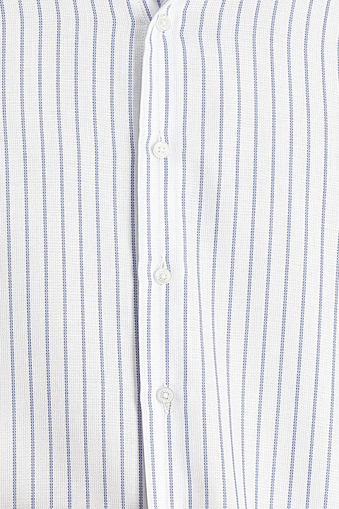Light Blue Long Sleeve Regular Fit Striped Cotton Shirt