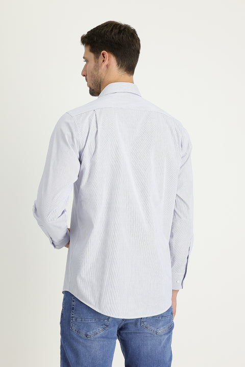 Medium Navy Long Sleeve Regular Fit Striped Cotton Easy-Iron Shirt
