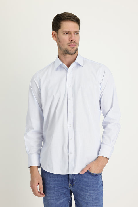 Light Blue Long Sleeve Regular Fit Striped Cotton Easy-Iron Shirt