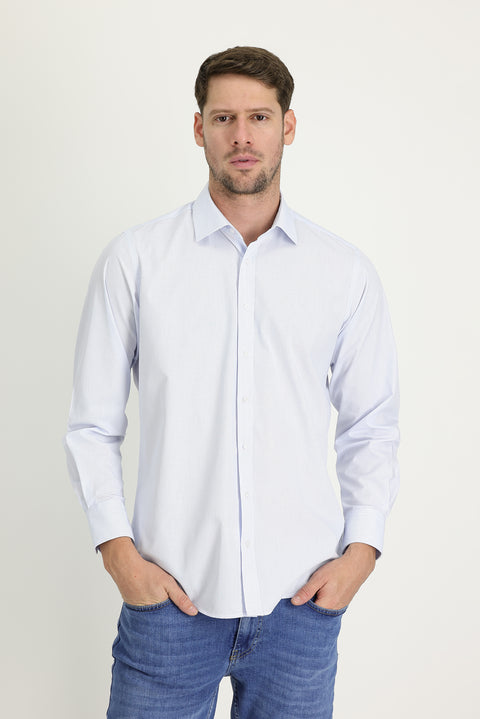 Light Blue Long Sleeve Regular Fit Striped Cotton Easy-Iron Shirt