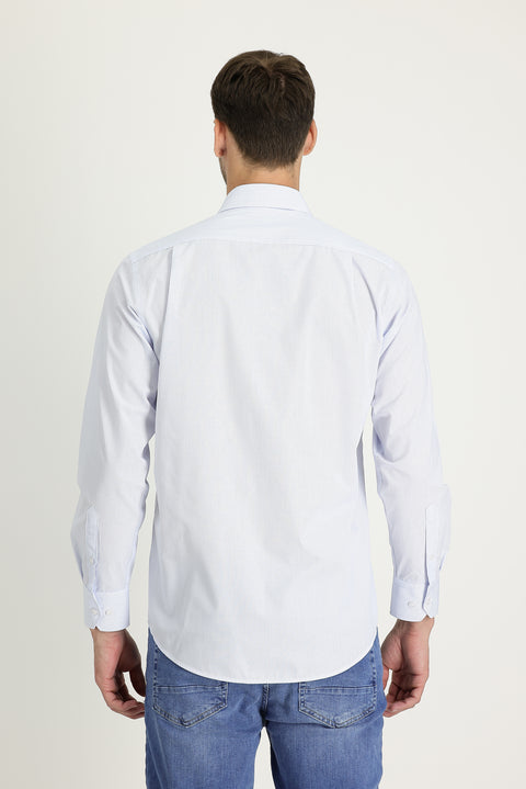 Light Blue Long Sleeve Regular Fit Striped Cotton Easy-Iron Shirt