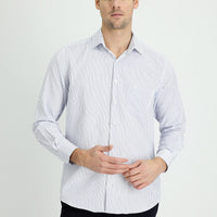 White Long Sleeve Regular Fit Striped Cotton Shirt
