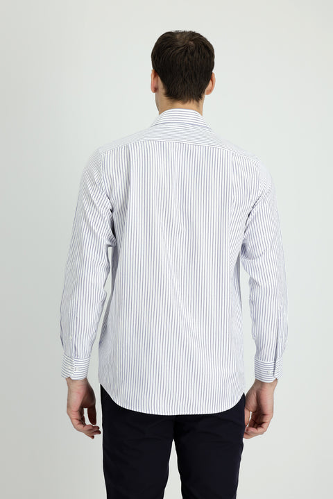 White Long Sleeve Regular Fit Striped Cotton Shirt