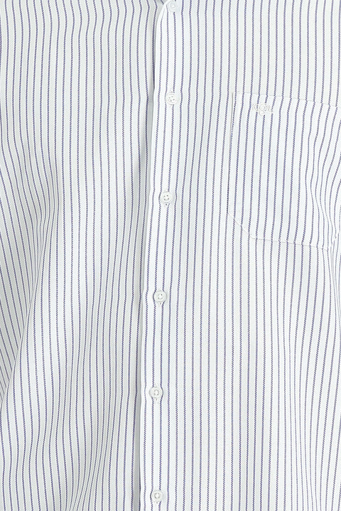 White Long Sleeve Regular Fit Striped Cotton Shirt