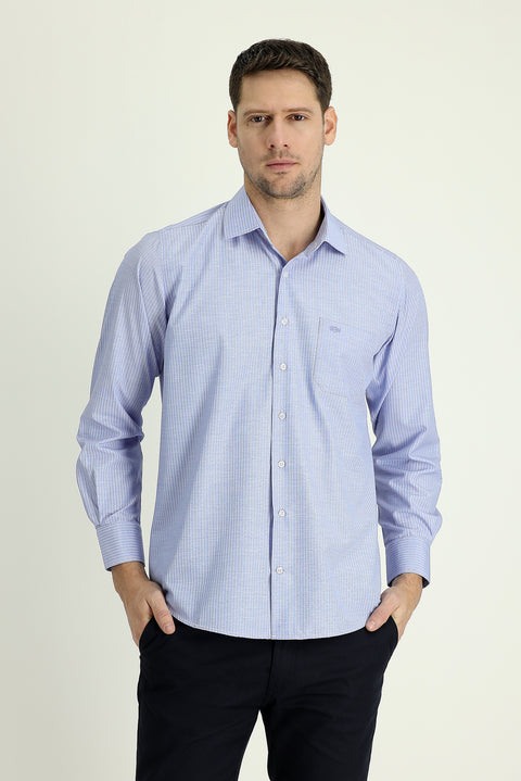 Medium Navy Long Sleeve Regular Fit Striped Cotton Easy-Iron Shirt