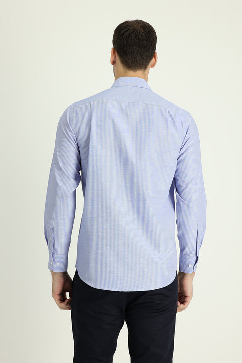 Medium Navy Long Sleeve Regular Fit Striped Cotton Easy-Iron Shirt
