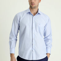 Light Blue Long Sleeve Regular Fit Striped Cotton Easy-Iron Shirt