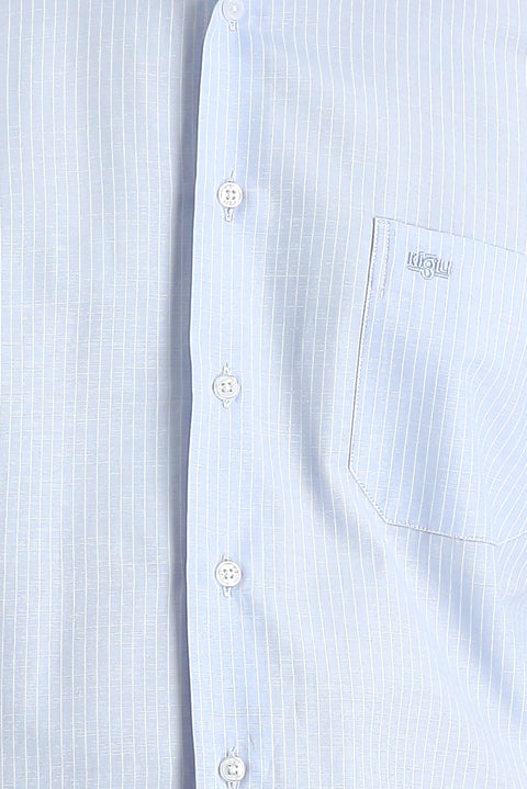 Light Blue Long Sleeve Regular Fit Striped Cotton Easy-Iron Shirt