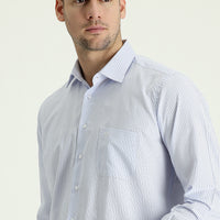 Light Blue Long Sleeve Regular Fit Striped Cotton Shirt