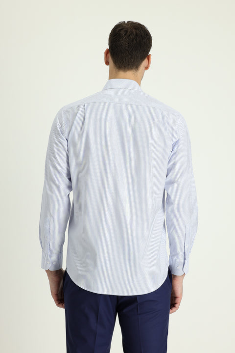 Light Blue Long Sleeve Regular Fit Striped Cotton Shirt