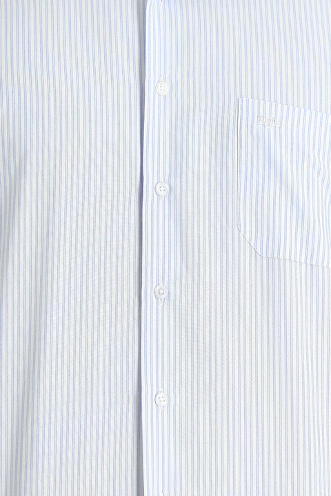 Light Blue Long Sleeve Regular Fit Striped Cotton Shirt