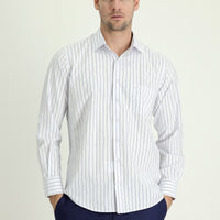 Medium Navy Long Sleeve Regular Fit Striped Cotton Shirt