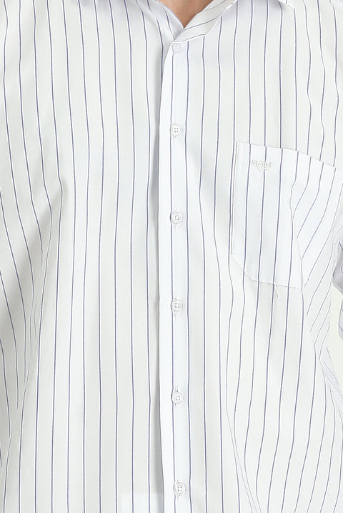Medium Navy Long Sleeve Regular Fit Striped Cotton Shirt