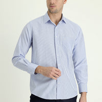 Light Blue Long Sleeve Regular Fit Striped Cotton Shirt
