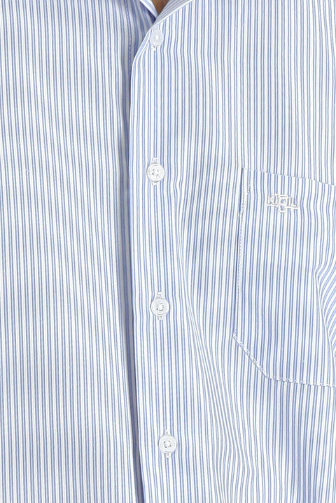 Light Blue Long Sleeve Regular Fit Striped Cotton Shirt