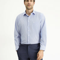 Light Blue Long Sleeve Classic Striped Cotton Easy-Iron Shirt