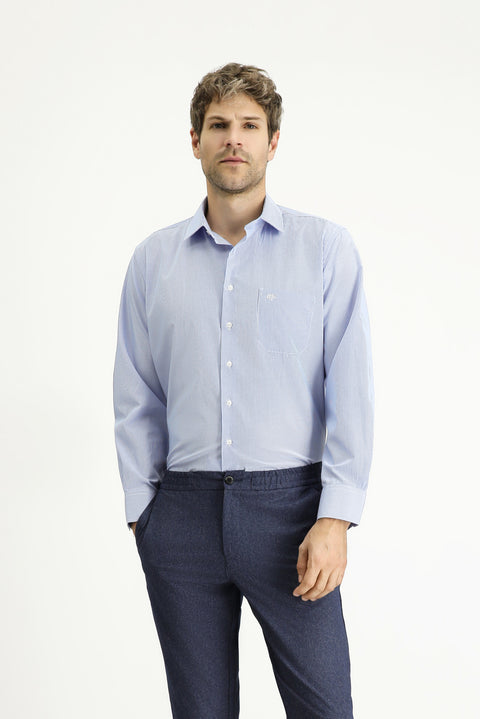 Light Blue Long Sleeve Classic Striped Cotton Easy-Iron Shirt