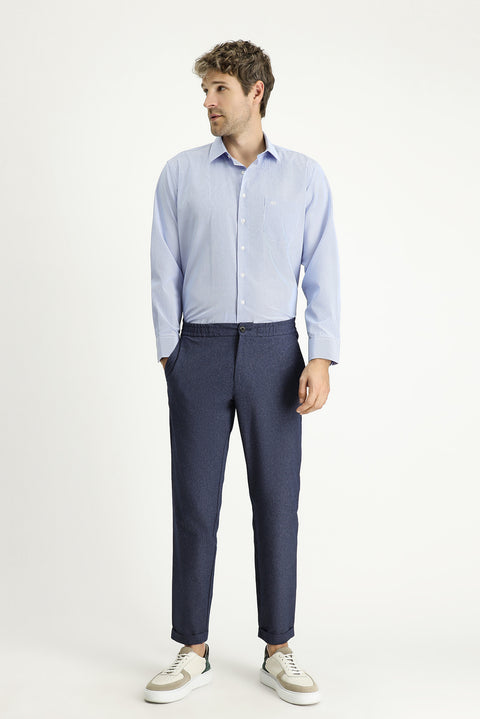 Light Blue Long Sleeve Classic Striped Cotton Easy-Iron Shirt