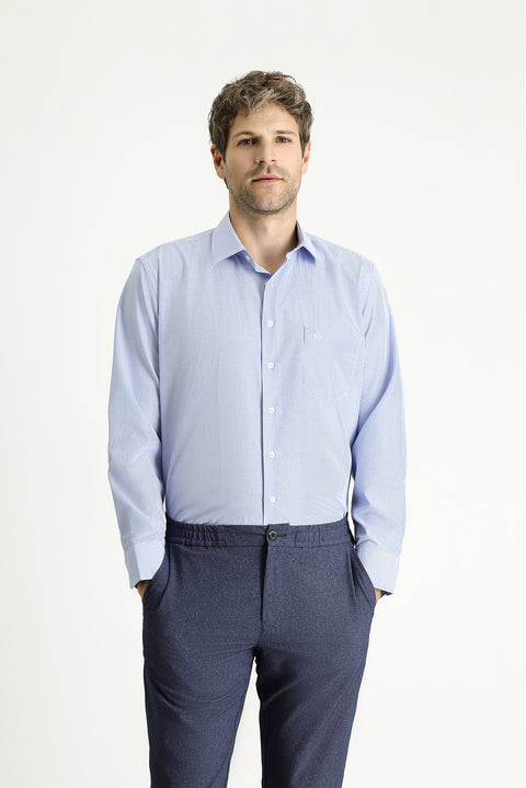 Light Blue Long Sleeve Classic Striped Cotton Easy-Iron Shirt