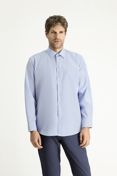 Light Blue Long Sleeve Classic Striped Cotton Easy-Iron Shirt