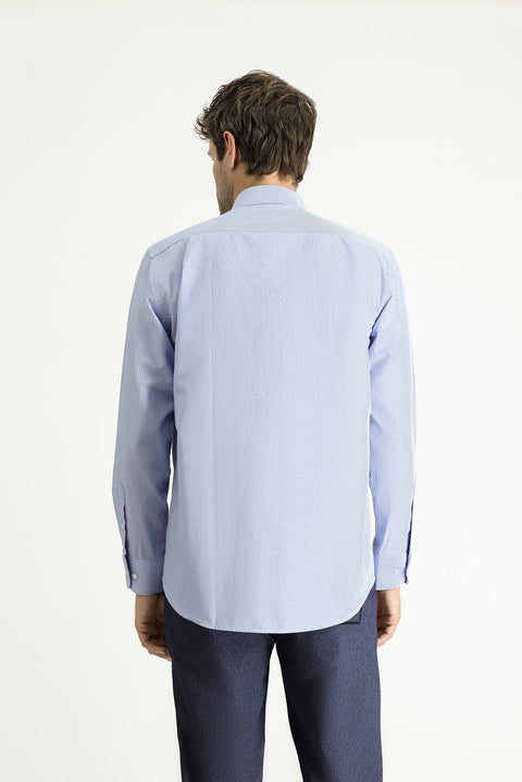 Light Blue Long Sleeve Classic Striped Cotton Easy-Iron Shirt