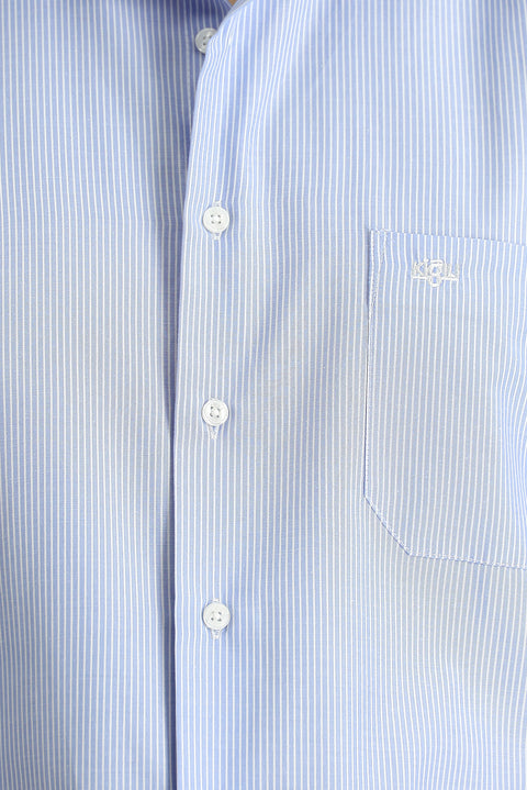 Light Blue Long Sleeve Classic Striped Cotton Easy-Iron Shirt