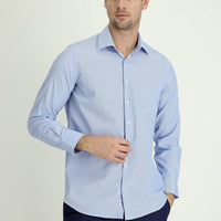 Light Blue Long Sleeve Regular Fit Classic Striped Cotton Shirt