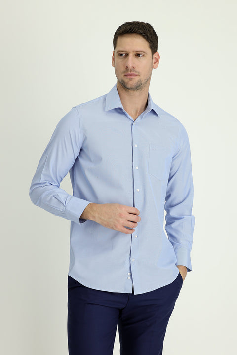 Light Blue Long Sleeve Regular Fit Classic Striped Cotton Shirt