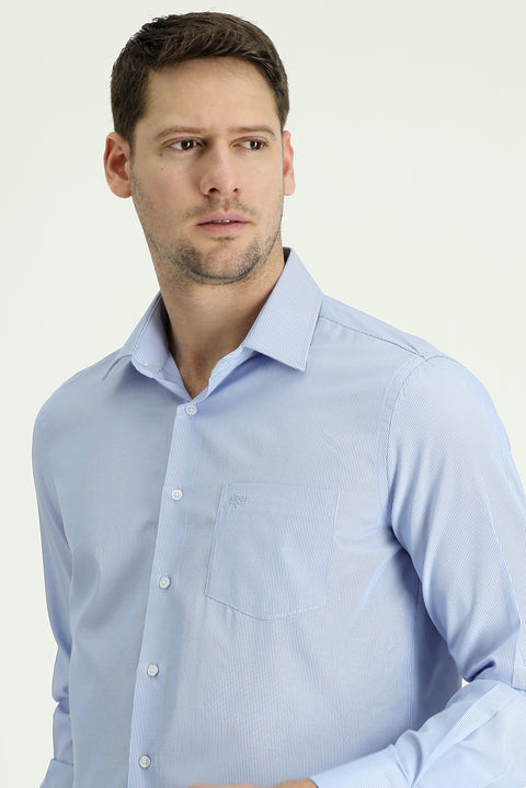 Light Blue Long Sleeve Regular Fit Classic Striped Cotton Shirt