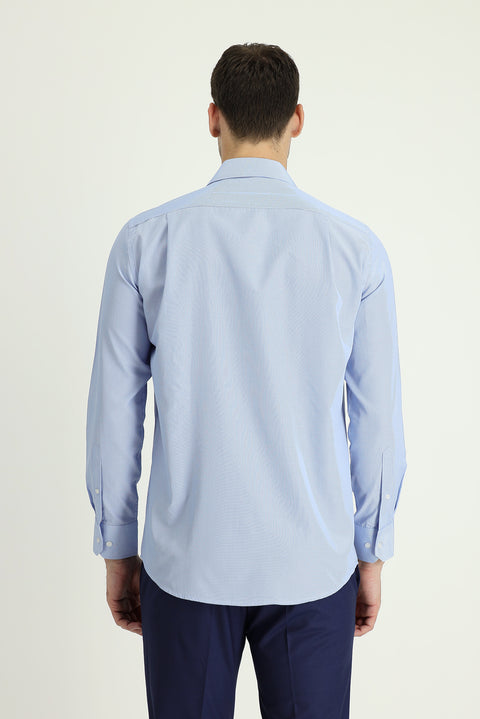 Light Blue Long Sleeve Regular Fit Classic Striped Cotton Shirt