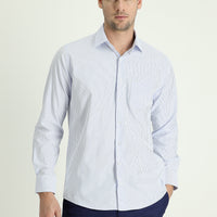 Light Blue Long Sleeve Classic Striped Cotton Shirt