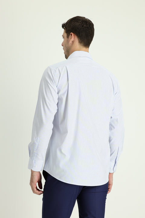 Light Blue Long Sleeve Classic Striped Cotton Shirt