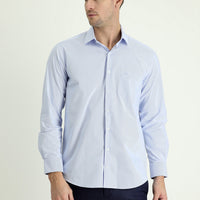 Light Blue Long Sleeve Regular Fit Classic Striped Easy Iron Cotton Shirt